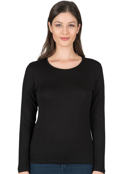 7124 Kadın Premium Yumuşak Rahat Kumaş Viskon Bisiklet Yaka Uzun Kollu Örme Bluz