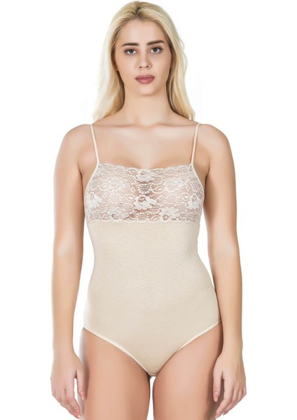 Pamuk Kumaş Ön Kısımları Geniş Dantel Işlemeli Ip Askılı Çıt Çıtlı Body Atlet