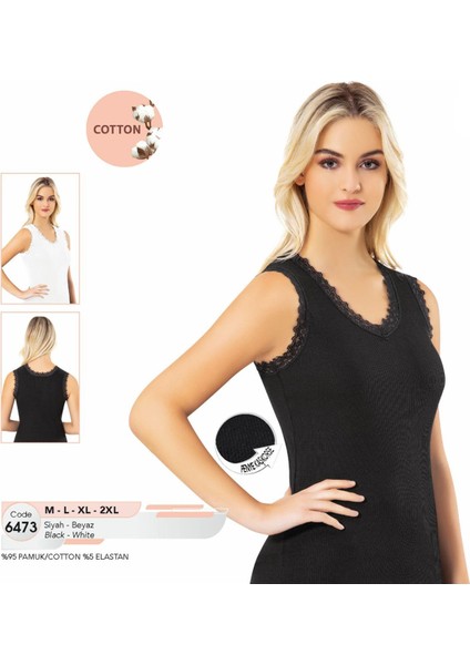 Iç Giyim Pamuklu Kumaş Kalın Askılı Dantel Kenarlı Atlet