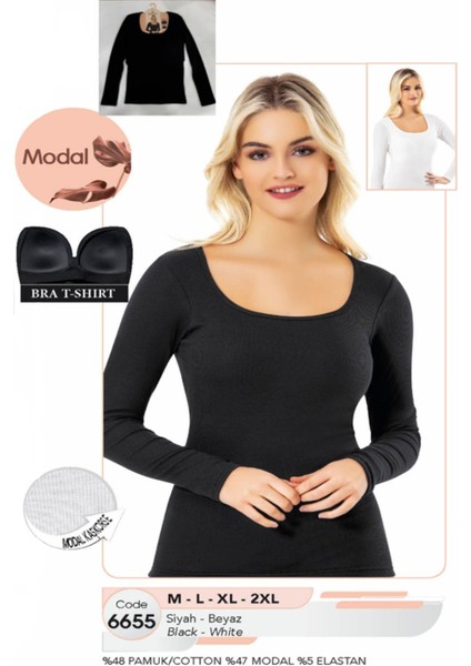 Iç Giyim Kota Modal Kaşkorse Kumaş Derin Oval Yaka Kendinden Sütyenli Uzun Kol Atlet