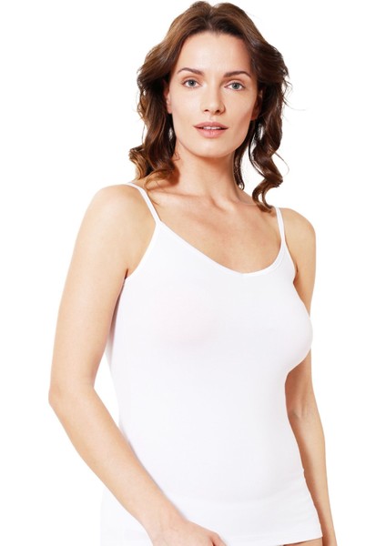 Kadın Pamuklu Modal Esnek Rahat Saten Biyeli Ince Askılı Atlet