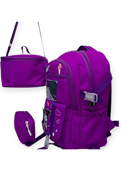 ilk Okul Çantası 3'lü Set Karekter Desenli Kalemlikli,beslenme Çantalı Mor ilk Okul Çantası fırsatları