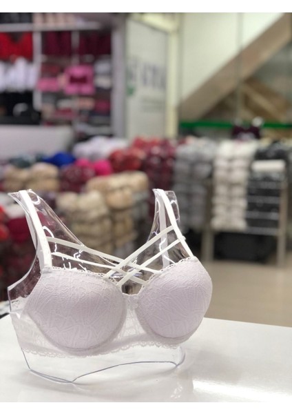 Iç Giyim Ebru Lüx Silikonlu Desteksiz Balenli Dantel Çapraz Sütyen (Sütyen Yıkama Topu Hediyeli )
