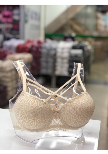 Iç Giyim Ebru Lüx Silikonlu Destekli Balenli Dantel Çapraz Sütyen (Sütyen Yıkama Topu Hediyeli )