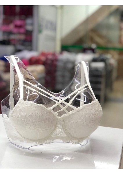 Iç Giyim Ebru Lüx Silikonlu Destekli Balenli Dantel Çapraz Sütyen (Sütyen Yıkama Topu Hediyeli )