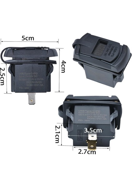 Araç Şarj Soketi, Pd Tip C ve Qc3.0 USB Araç Güç Çıkışı, 12V Araç Deniz Teknesi Için LED Dijital Voltmetre ile modelleri