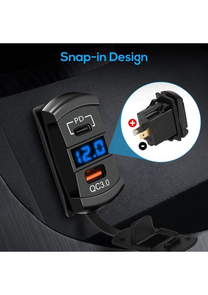 Araç Şarj Soketi, Pd Tip C ve Qc3.0 USB Araç Güç Çıkışı, 12V Araç Deniz Teknesi Için LED Dijital Voltmetre ile indirimleri