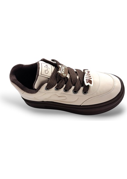 G25K421 Emoji Süs Detaylı Bej Kahve Kadın Sneaker Ayakkabı indirimleri