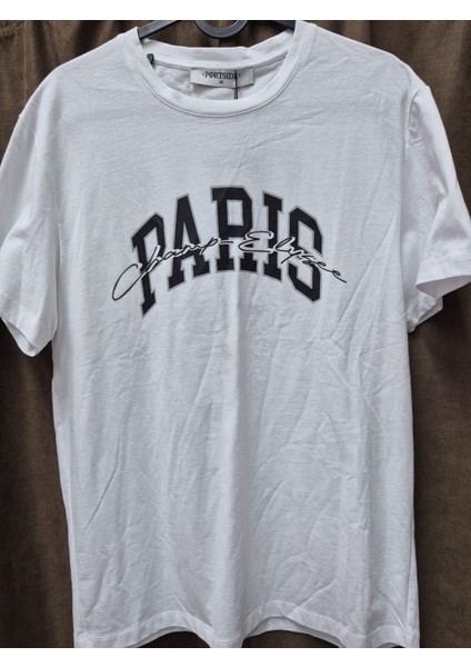 Beyaz Baskılı Tişört – Paris Champs-Élysées Yazılı