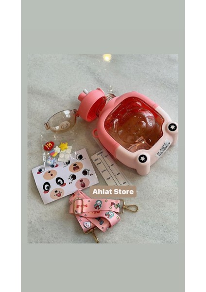 Sevimli Ayıcık Çocuk Suluk 1000 Ml, Pembe, Stickerli, Sağlıklı ve Eğlenceli Kullanım modelleri