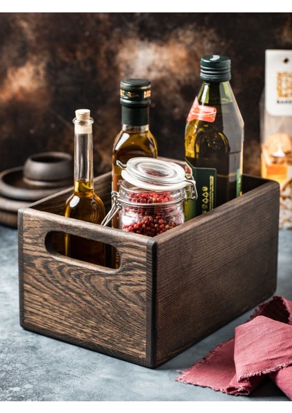 Kahverengi Ahşap Saklama Kutusu ve Masaüstü Organizer Seti