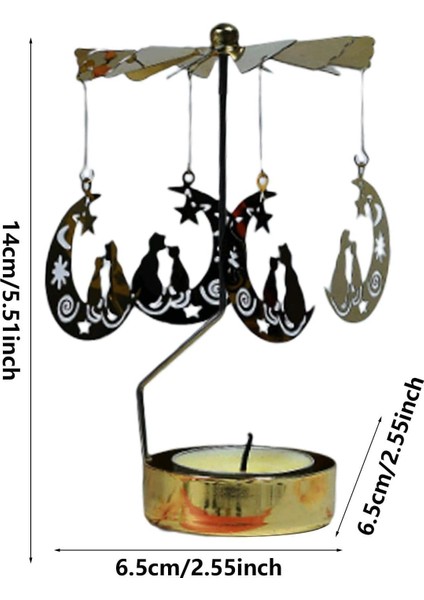 Altın Renkli Dönen Metal Mumluk Kedi ve Ay Figürlü Tasarımlı fırsatları