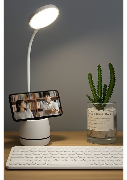 3'ü 1 Arada: Kalemlikli, Telefon Standlı ve Dokunmatik LED Masa Lambası