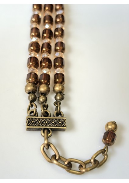 Bayan Bileklik Üç Sıralı Gerçek Kristal Taşlı Antik Altın Renginde Bileklik fiyatları