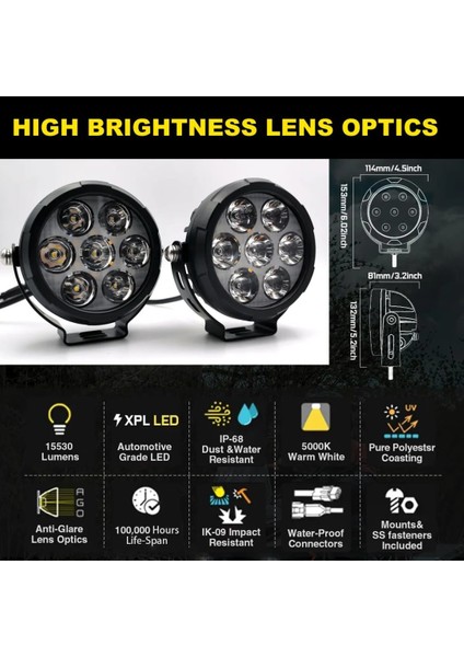 TRK 7 Led’li Yüksek Performanslı Off-Road Motorsiklet Far - Sis farı Seti fırsatları