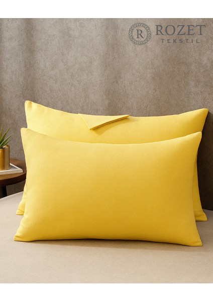Sarı Yastık Kılıfı Pamuk Kumaş Kapaklı (2 Adet) 50 x 70 cm