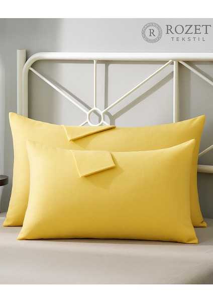 Sarı Yastık Kılıfı Pamuk Kumaş Kapaklı (2 Adet) 50 x 70 cm fırsatları