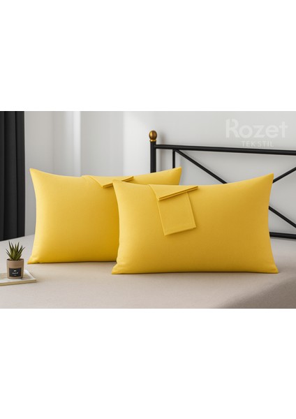 Sarı Yastık Kılıfı Pamuk Kumaş Kapaklı (2 Adet) 50 x 70 cm indirimleri