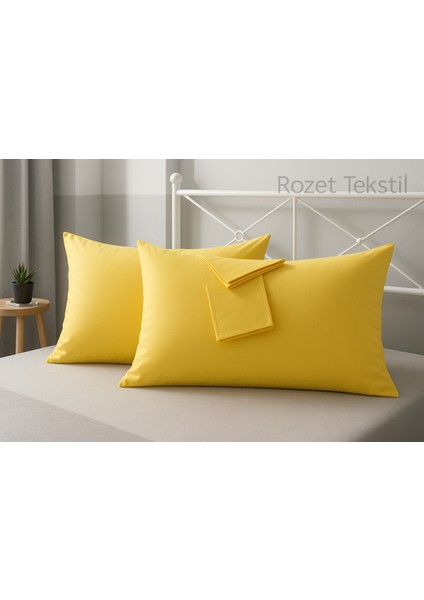 Sarı Yastık Kılıfı Pamuk Kumaş Kapaklı (2 Adet) 50 x 70 cm