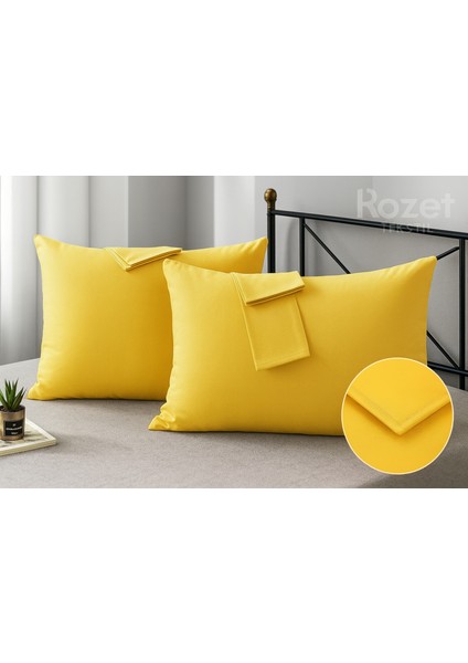 Sarı Yastık Kılıfı Pamuk Kumaş Kapaklı (2 Adet) 50 x 70 cm