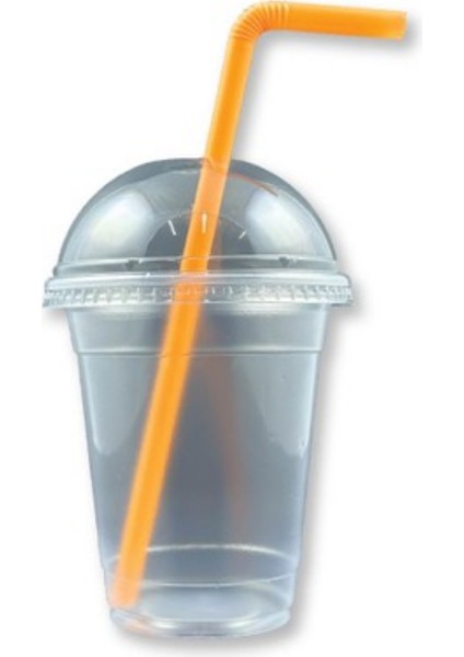Plastik Milkshake Bardağı Pipetli Kapaklı 50'li Içecek Şeffaf Meşrubat Bardağı Cup 350 Cc(Ml) fırsatları