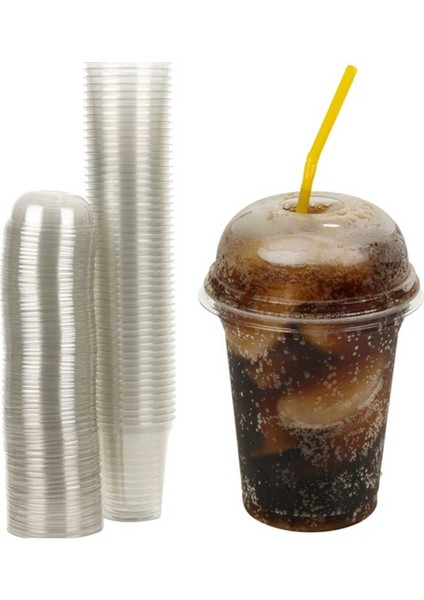 Plastik Milkshake Bardağı Pipetli Kapaklı 50'li Içecek Şeffaf Meşrubat Bardağı Cup 350 Cc(Ml) indirimleri