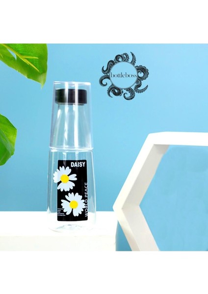 Renkli Papatya Desenli Sızdırmaz Kapaklı 500 ml Su Şişesi