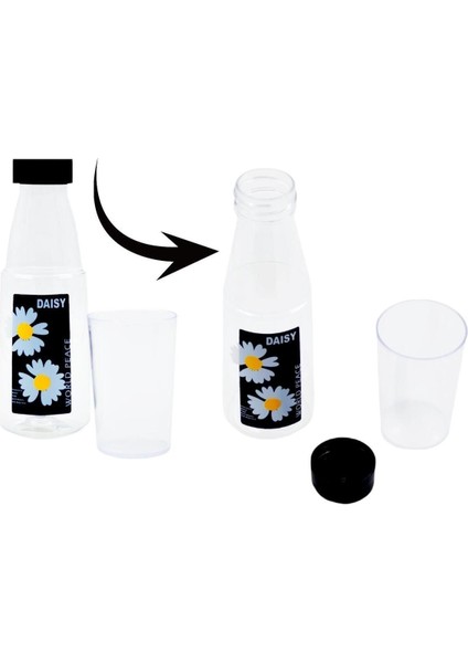 Renkli Papatya Desenli Sızdırmaz Kapaklı 500 ml Su Şişesi