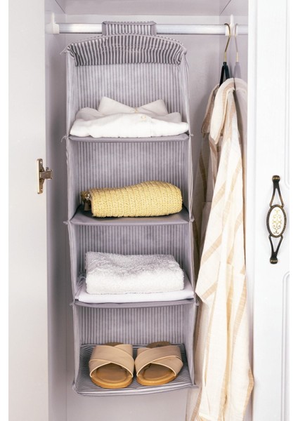 4 Bölmeli Gri Çizgili Katlanabilir Dolap Düzenleyici fiyatları