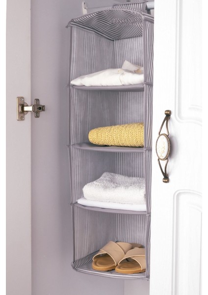 4 Bölmeli Gri Çizgili Katlanabilir Dolap Düzenleyici modelleri