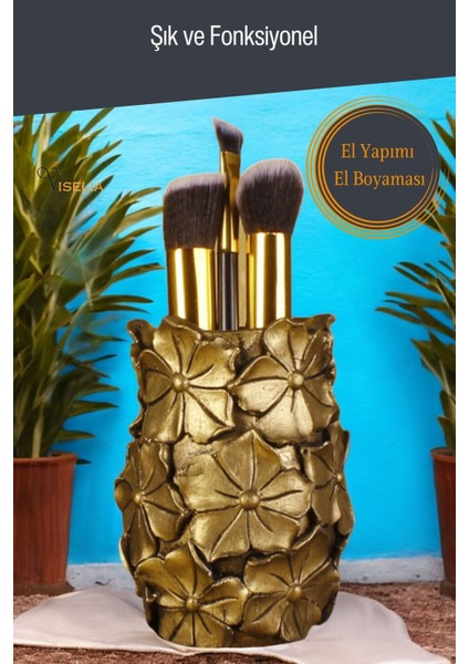 Makyaj Duzenleyici Makyaj Organizeri Makyaj Fırçalığı Makyaj Fırçası Altın Renk Model 16