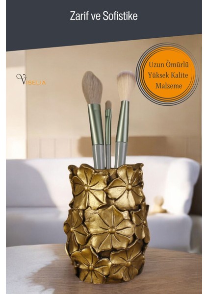 Makyaj Duzenleyici Makyaj Organizeri Makyaj Fırçalığı Makyaj Fırçası Altın Renk Model 16