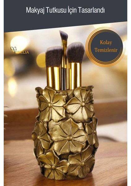 Makyaj Duzenleyici Makyaj Organizeri Makyaj Fırçalığı Makyaj Fırçası Altın Renk Model 16