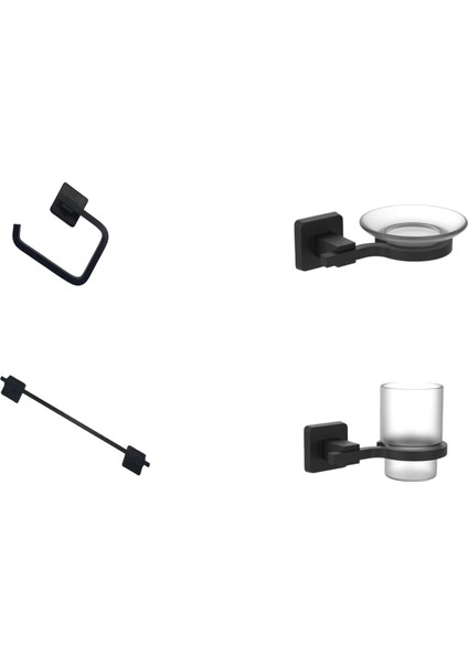 Dark Siyah Paslanmaz Duvara Monte Banyo Uzun Havluluk-Kağıtlık-Sabunluk,diş Fırçalık Seti