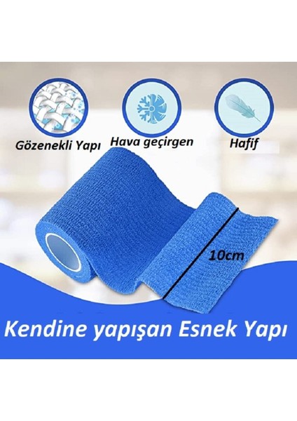 Mavi Kendine Yapışan Bandaj 10 cm x 4,5 M, Esnek ve Kullanışlı Sağlık Bandajı