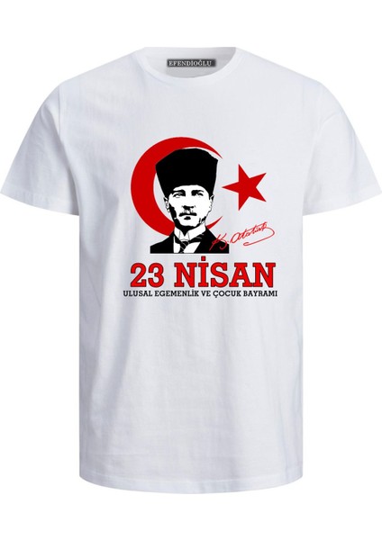 23 Nisan Yazılı Atatürk ve Bayrak Baskılı Çocuk Pamuklu Yumuşak T-Shirt
