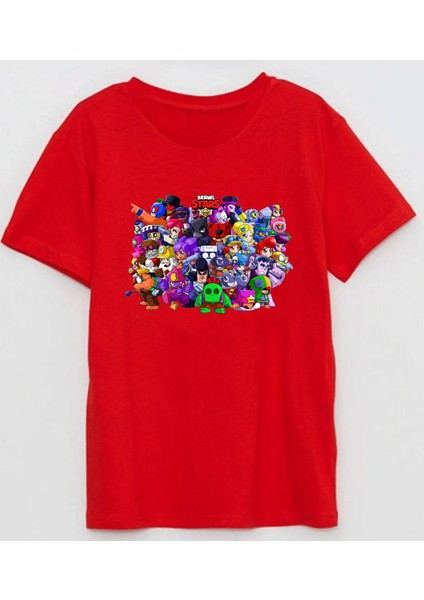 Yuvarlak Baskılı Brawl Stars Karakterleri Pamuklu Çocuk Tshirt
