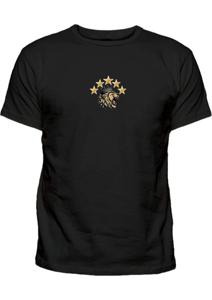 Minimal Aslan Baskılı 5 Yıldız Tişört Baskılı Pamuklu Erkek Tshirt