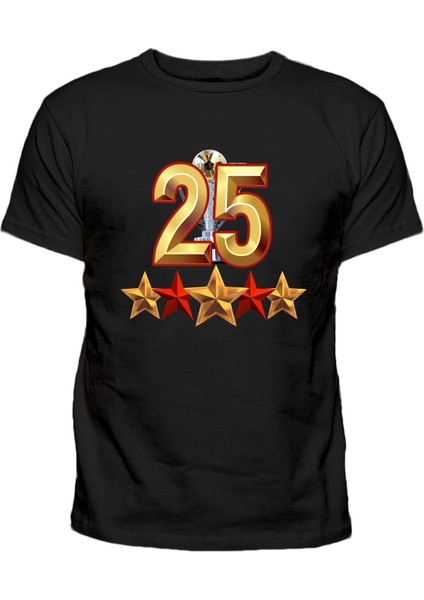 Kupa 25 Altında 5 Yıldız Baskılı Pamuklu Yetişkin Tişört