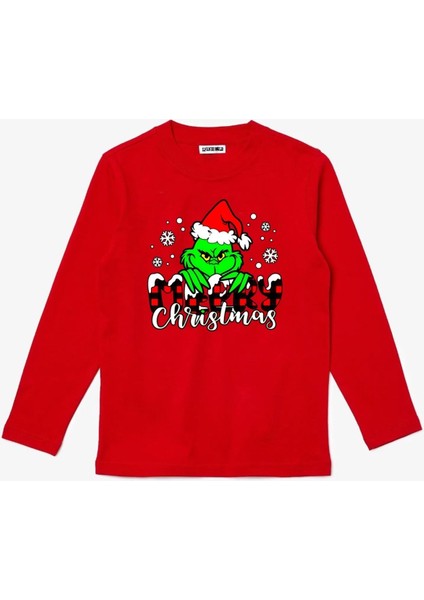 Uzun Kollu Merry Christmas Grinch Baskılı Grinchmas Baskılı Yenil Yıl Çocuk Pamuklu Tişört