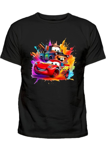 Şimşek Mcqueen ve Mater Baskılı Renkli Pamuklu Çocuk Tişört