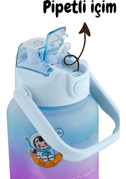 Motivasyonel 2'li 2l ve 750ML Su Matarası Seti, Sağlıklı ve Şık Içecek Şişeleri fırsatları