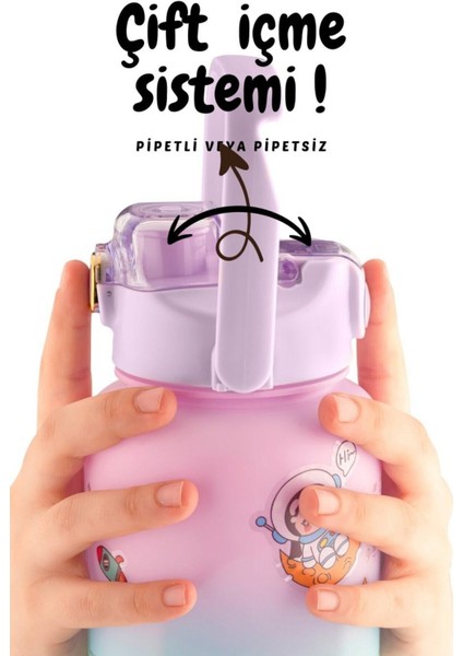 Motivasyonel 2'li 2l ve 750ML Su Matarası Seti, Sağlıklı ve Şık Içecek Şişeleri indirimleri
