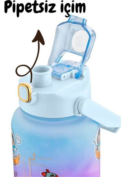 Motivasyonel 2'li 2l ve 750ML Su Matarası Seti, Sağlıklı ve Şık Içecek Şişeleri