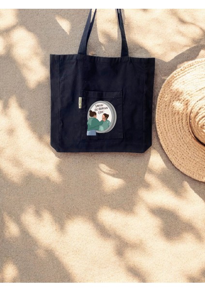 Siyah Plaj Çantası - Günlük Çanta - Gabardin Kumaş - Bordglow