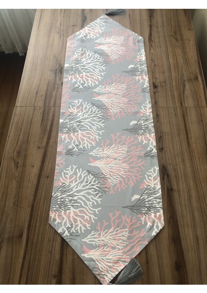 Gri Zemin Pembe Beyaz Mercan Desenli Runner fiyatları