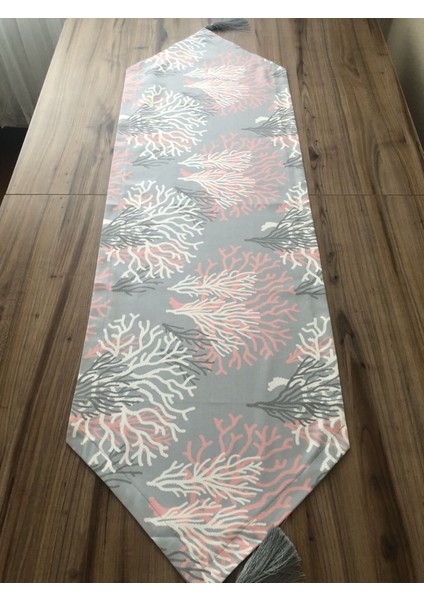 Gri Zemin Pembe Beyaz Mercan Desenli Runner modelleri