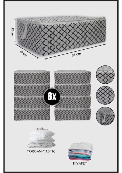 8'li Büyük Boy Saklama Çantası, Giysi ve Yastık Düzenleyici, 65X45X22, Çiçek Desen
