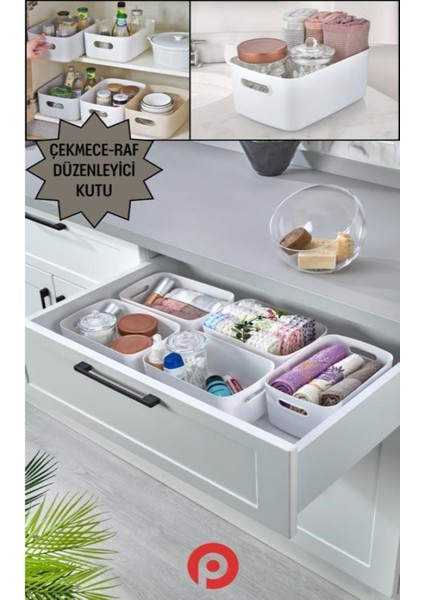 Beyaz Lotus Dolap Içi Düzenleyici Sepet, Dekoratif Saklama Kutusu, Banyo ve Mutfak Organizeri (3'lü)