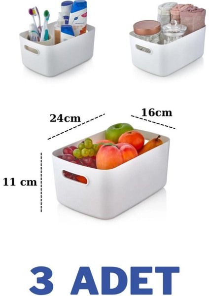 Beyaz Lotus Dolap Içi Düzenleyici Sepet, Dekoratif Saklama Kutusu, Banyo ve Mutfak Organizeri (3'lü) modelleri
